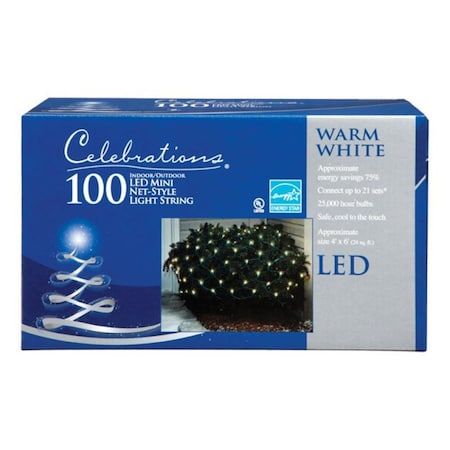 Celebrations 40805-71 4 X 6 Ft. 100 White LED Net Lights